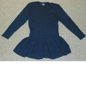 Womens Sweater Roz & Ali Black Large Petite Ribbed 3/4 Long Sleeve V-Neck LP